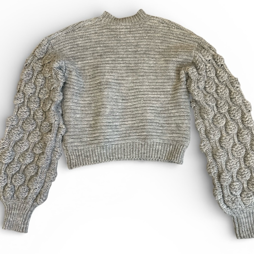 Gray Popcorn Chunky Balloon Sleeve Sweater S Boho Statement Harper Heritage Vtg - Picture 2 of 7